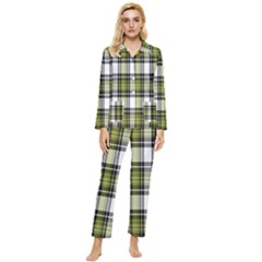 Olive Green Black Plaid Womens  Long Sleeve Velvet Pocket Pajamas Set by PerfectlyPlaid