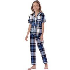 Blue Black Plaid Kids  Satin Short Sleeve Pajamas Set by PerfectlyPlaid