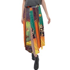 Illustration Robot Cute Sweet Futuristic Velour Split Maxi Skirt by Wegoenart