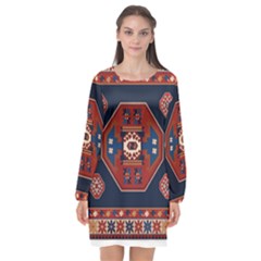 Armenian Carpet Long Sleeve Chiffon Shift Dress  by Gohar