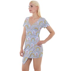 Rainbow Pattern Short Sleeve Asymmetric Mini Dress by ConteMonfrey