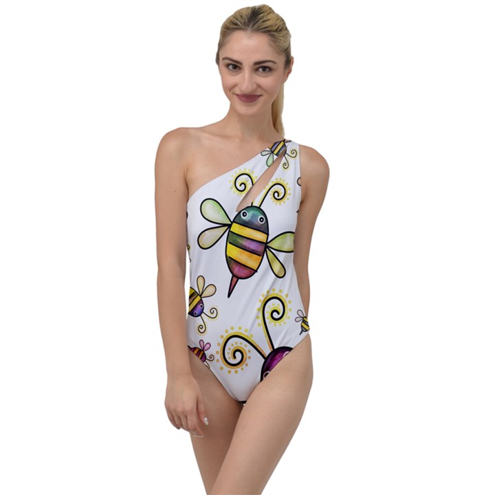 Bee Doodle Cartoon To One Side Swimsuit