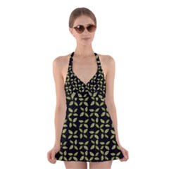 Leaves Motif Random Print Pattern Halter Dress Swimsuit  by dflcprintsclothing