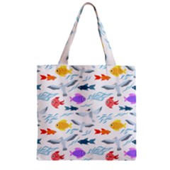 Animal Fish Bird Animals Ocean Pattern Zipper Grocery Tote Bag by Jancukart