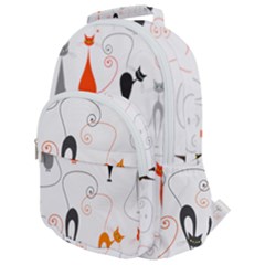 Cartoon Cat Seamless Pattern Graphic Rounded Multi Pocket Backpack by Jancukart