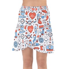 Medical Icons Square Seamless Pattern Wrap Front Skirt by Jancukart