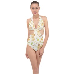 Cute Rabbits - Easter Spirit  Halter Front Plunge Swimsuit by ConteMonfrey