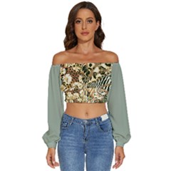 Floral Leaf Chain Patchwork Pattern 2 Long Sleeve Crop Top by flowerland