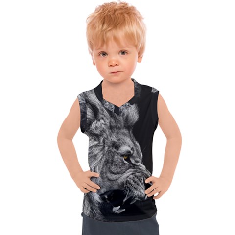 Roar Angry Male Lion Black Kids  Sport Tank Top by danenraven