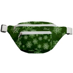 Snowflakes And Star Patterns Green Snow Fanny Pack by artworkshop