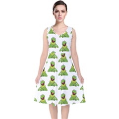 Kermit The Frog V-neck Midi Sleeveless Dress  by Valentinaart