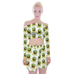 Kermit The Frog Off Shoulder Top With Mini Skirt Set by Valentinaart