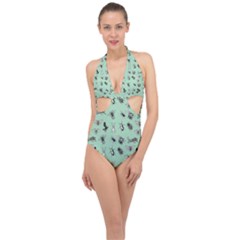 Insects Pattern Halter Front Plunge Swimsuit by Valentinaart