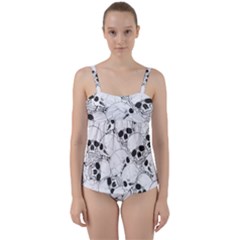 Skull Pattern Twist Front Tankini Set by Valentinaart