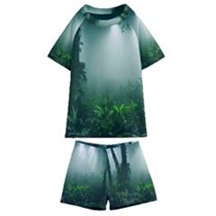 Swamp Forest Trees Background Nature Eerie Kids  Swim Tee And Shorts Set by danenraven