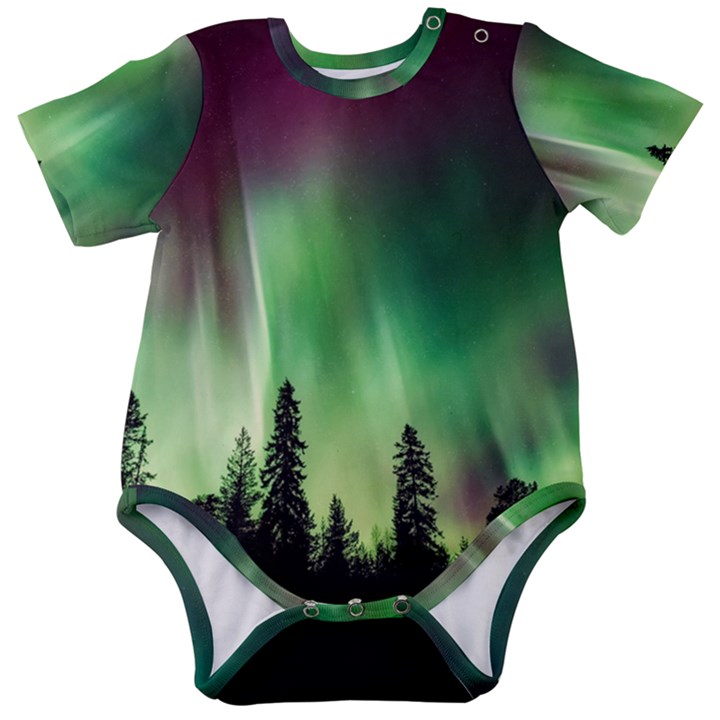 Aurora Borealis Northern Lights Forest Trees Woods Baby Short Sleeve Onesie Bodysuit