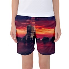 New York City Urban Skyline Harbor Bay Reflections Women s Basketball Shorts by danenraven