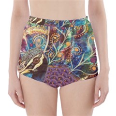 Peacock Mixed Media Bird Animal High-waisted Bikini Bottoms by danenraven