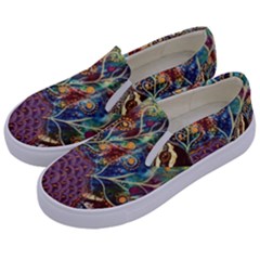 Peacock Mixed Media Bird Animal Kids  Canvas Slip Ons by danenraven