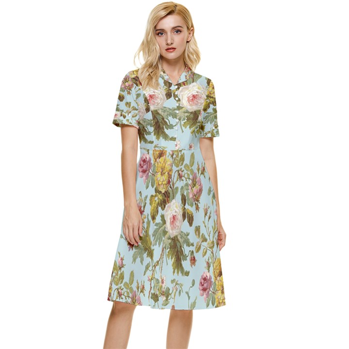 Flowers Vintage Floral Button Top Knee Length Dress