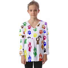 Pawprints Kids  V Neck Casual Top by artworkshop