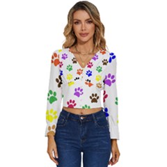 Pawprints Long Sleeve V-neck Top by artworkshop