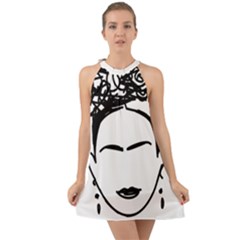 Frida Kahlo  Halter Tie Back Chiffon Dress by Sobalvarro