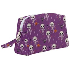 Background Halloween Pattern Pumpkin Skeleton Bat Wristlet Pouch Bag (large) by Ravend