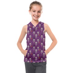 Background Halloween Pattern Pumpkin Skeleton Bat Kids  Sleeveless Hoodie by Ravend