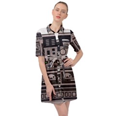 Cassette Recorder 80s Music Stereo Belted Shirt Dress by Pakemis