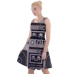 Cassette Recorder 80s Music Stereo Knee Length Skater Dress by Pakemis