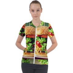 Hamburger Cheeseburger Burger 3d Render Snack Short Sleeve Zip Up Jacket by Pakemis