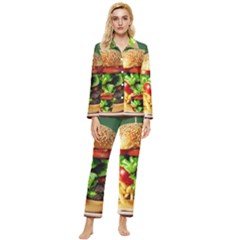 Hamburger Cheeseburger Burger 3d Render Snack Womens  Long Sleeve Velvet Pocket Pajamas Set by Pakemis