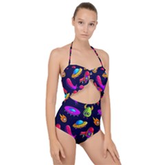 Space Pattern Scallop Top Cut Out Swimsuit by Pakemis