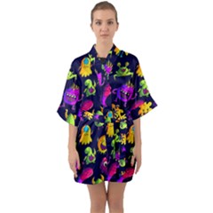 Space Patterns Half Sleeve Satin Kimono  by Pakemis