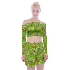 Seamless Pattern With Kids Off Shoulder Top With Mini Skirt Set by Pakemis