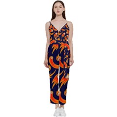 Space Patterns Pattern V-neck Spaghetti Strap Tie Front Jumpsuit by Pakemis