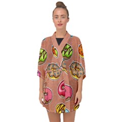 Doughnut Doodle Colorful Seamless Pattern Half Sleeve Chiffon Kimono by Pakemis