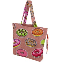 Doughnut Doodle Colorful Seamless Pattern Drawstring Tote Bag by Pakemis