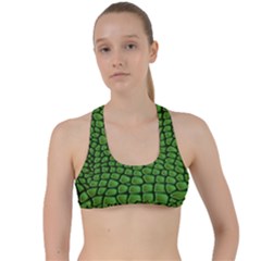 Seamless Pattern Crocodile Leather Criss Cross Racerback Sports Bra by Pakemis