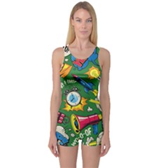 Pop Art Colorful Seamless Pattern One Piece Boyleg Swimsuit by Pakemis