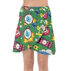 Pop Art Colorful Seamless Pattern Wrap Front Skirt by Pakemis