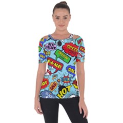 Comic Bubbles Seamless Pattern Shoulder Cut Out Short Sleeve Top by Pakemis