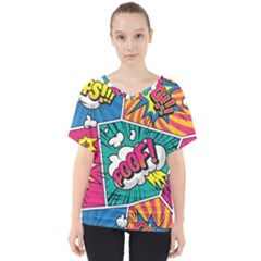 Comic Colorful Seamless Pattern V-neck Dolman Drape Top by Pakemis