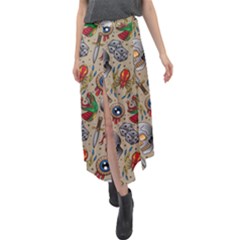 Tattoo Pattern Velour Split Maxi Skirt by Pakemis