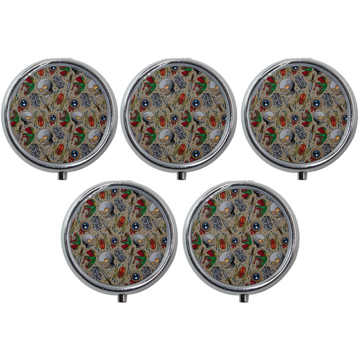 Tattoo Pattern Mini Round Pill Box (Pack of 5)