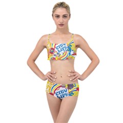 Colorful City Life Horizontal Seamless Pattern Urban City Layered Top Bikini Set by Pakemis