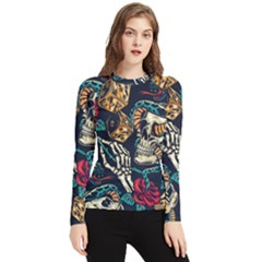 Vintage Art Tattoos Colorful Seamless Pattern Women s Long Sleeve Rash Guard by Pakemis