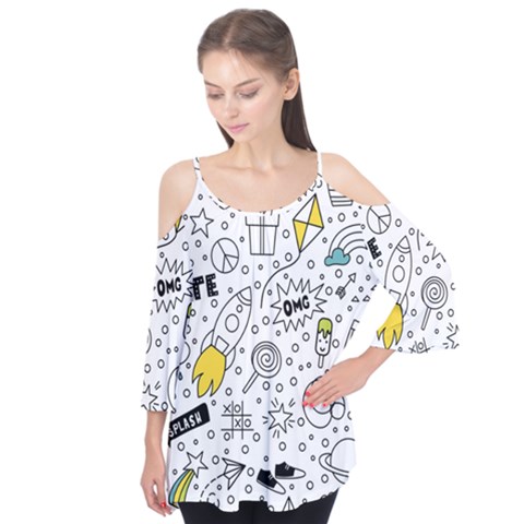 Set Cute Colorful Doodle Hand Drawing Flutter Tees by Pakemis