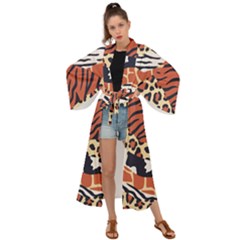 Mixed-animal-skin-print-safari-textures-mix-leopard-zebra-tiger-skins-patterns-luxury-animals-textur Maxi Kimono by Pakemis